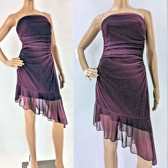 Vintage y2k Wrapper Midi Dress Strapless Glitter Fairycore Purple Siren Medium - Picture 2 of 12